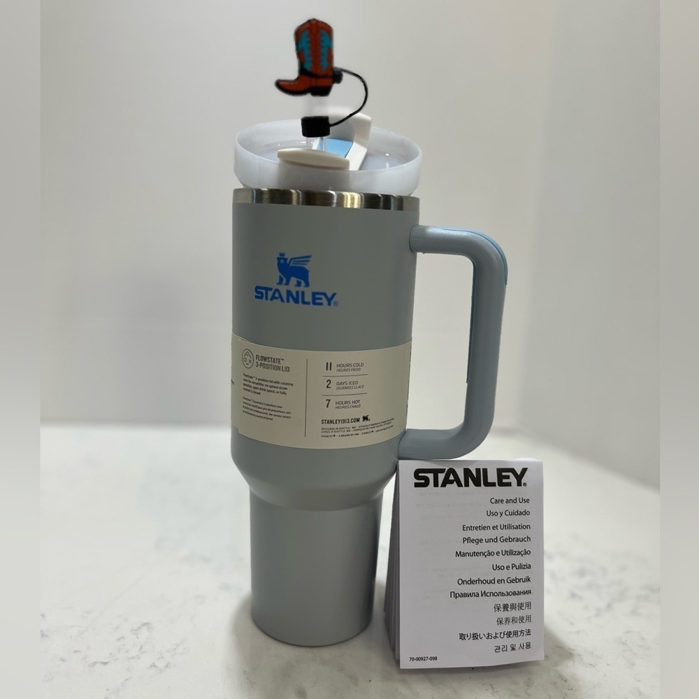 Stanley Gray Thermos with Blue Logo - Picture 1 of 10